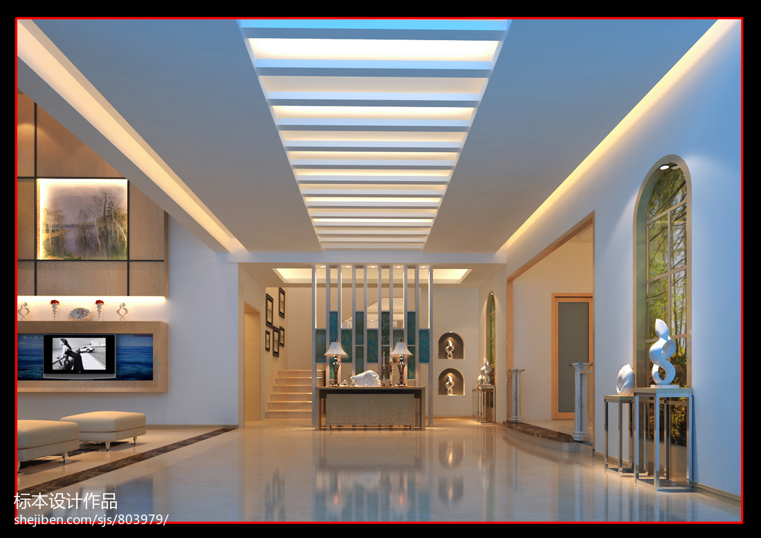 石碣麗景豪庭劉總別墅_東南亞風(fēng)格玄關(guān)淺藍(lán)色吊頂白色燈帶裝修效果圖大全2013圖片 &ndash; 設(shè)計(jì)本裝修效果圖
